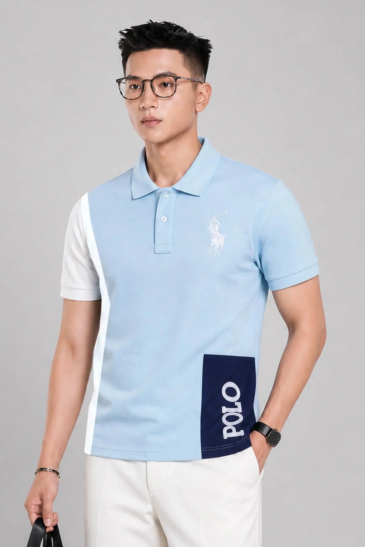 Plo Rph Lren Color-Blocked Style Men's Shirt