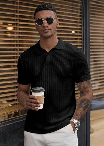 JMIERR Men's Textured Polo Shirt Short Sleeve