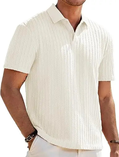 JMIERR Men's Textured Polo Shirt Short Sleeve WEARO