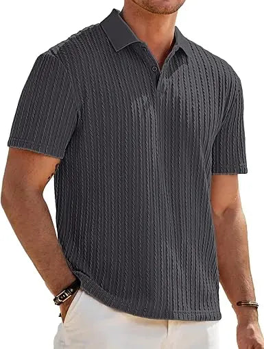 JMIERR Men's Textured Polo Shirt Short Sleeve WEARO