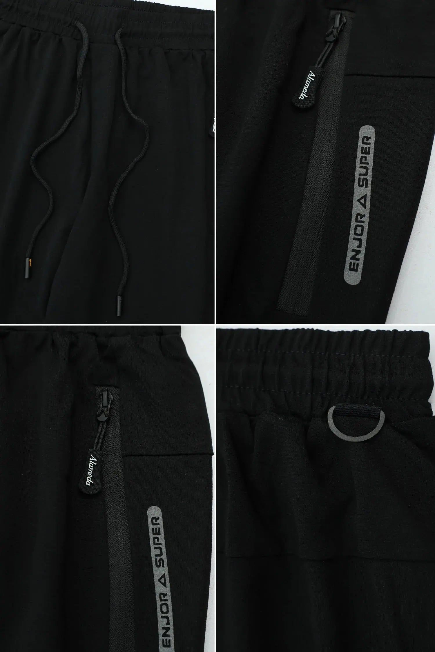 Men’s black shorts with drawstring and secure zipper pockets