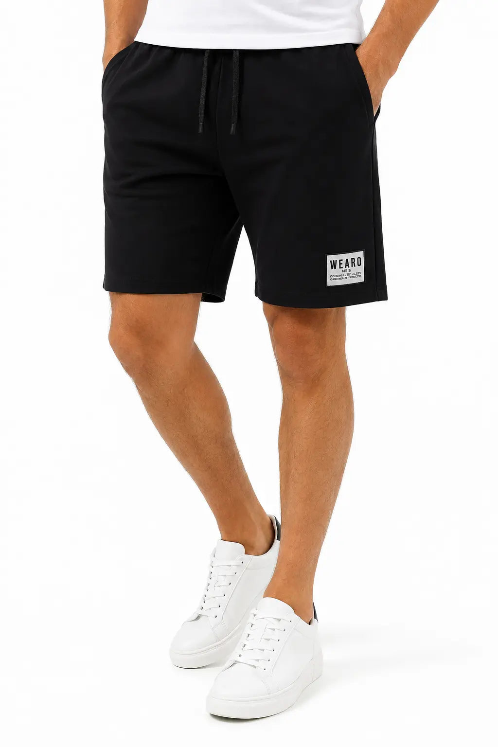 WEARO men's black casual drawstring shorts with side pockets